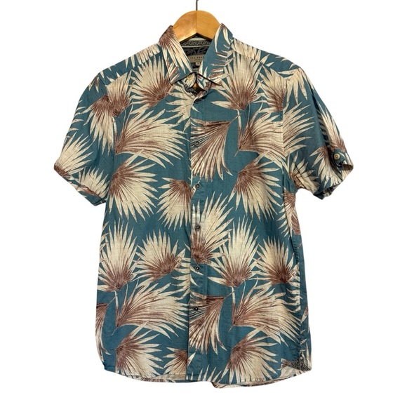 Ted Baker Button Down Men’s Floral Palm 100% Cotton Shirt Size 3 Small - Picture 1 of 8
